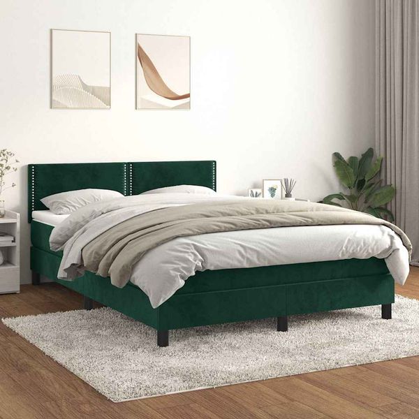 vidaXL Posteľný rám boxsping s matracom tmavozelený 140x200 cm zamat