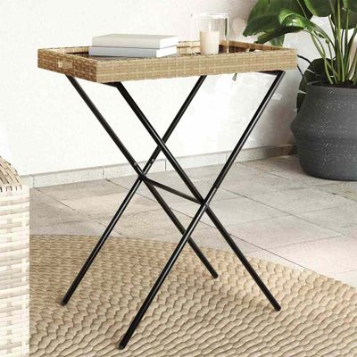 vidaXL Skladací stolík s podnosom béžový 65x40x75 cm polyratan