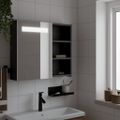 vidaXL Kúpeľňová zrkadlová skrinka s LED svetlom čierna 60x13x52 cm