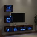 vidaXL 5-dielne TV nástenné skrinky s LED dymový dub kompozitné drevo