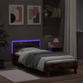 vidaXL Posteľný rám s čelom a LED svetlami dymový dub 100x200 cm