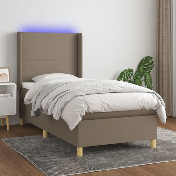 vidaXL Posteľ boxsping s matracom a LED sivohnedá 90x200 cm látka