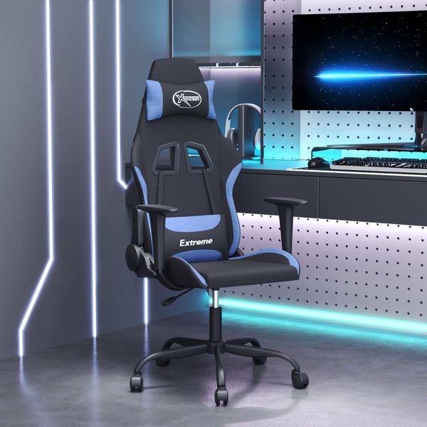 vidaXL Masážna herná stolička, čierna a modrá, látka