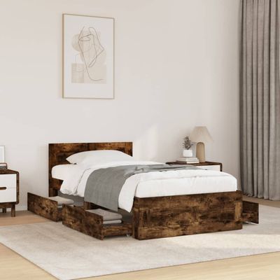 vidaXL Posteľný rám s čelom dymový dub 90x200 cm kompozitné drevo