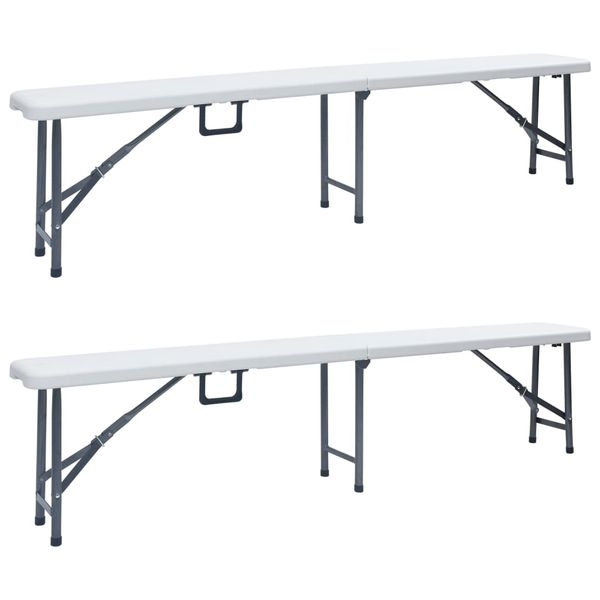vidaXL Skladacie záhradné lavice 2 ks biele 180 cm HDPE