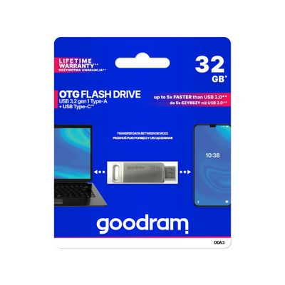 GOODRAM USB + USB C flash disk 32 GB strieborný