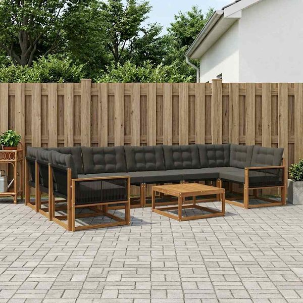 vidaXL Záhradná súprava gaučov s vankúšom 8 pcs Prírodná a čierna