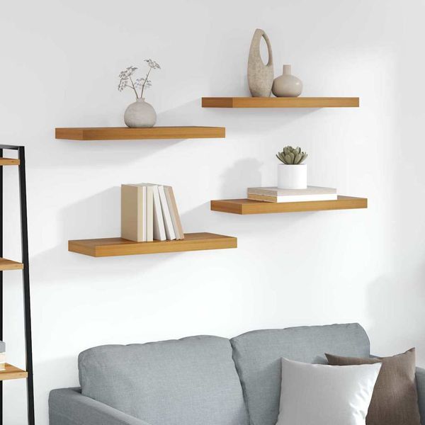vidaXL Stenná polica 4 pcs Hnedá 60 x 23 x 4 cm Kompozitné drevo