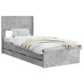 vidaXL Posteľový rám s úložným priestorom a čelom Betónovo sivá