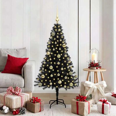 vidaXL Vianočný stromček s 150 LED-i so stojanom Čierna 150 cm PVC