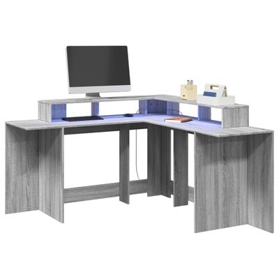 vidaXL Stôl s LED svetlami sivá sonoma 152x152x91 cm kompozitné drevo