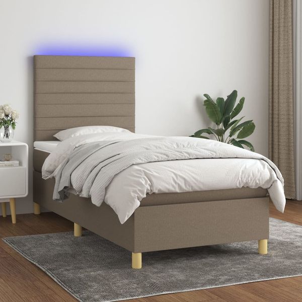 vidaXL Posteľ boxsping s matracom a LED sivohnedá 100x200 cm látka