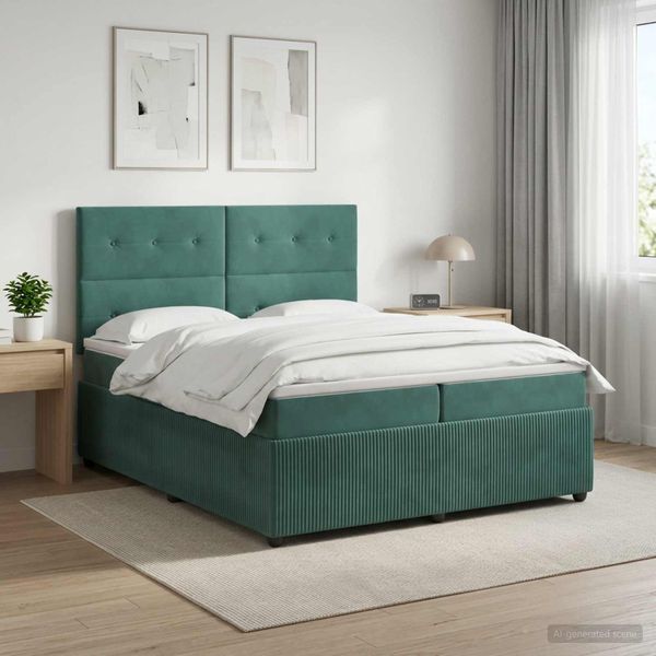 vidaXL Posteľ boxspring s matracom Tmavozelená 200 x 200 cm Zamat