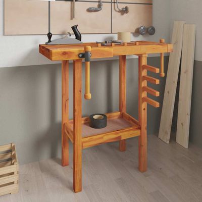 vidaXL Pracovný stôl so zverákmi 92x48x83 cm akáciový masív