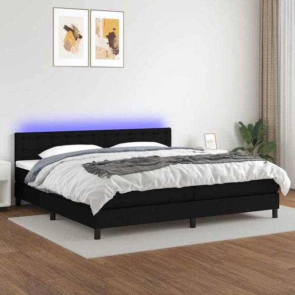 vidaXL Posteľ boxsping s matracom a LED čierna 200x200 cm látka