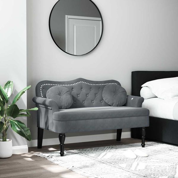 vidaXL Lavica s vankúšmi, tmavosivá, 120,5x65x75 cm, zamat