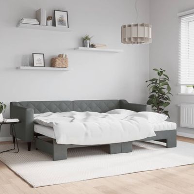 vidaXL Rozkladacia denná posteľ s matracmi tmavosivá 80x200 cm látka