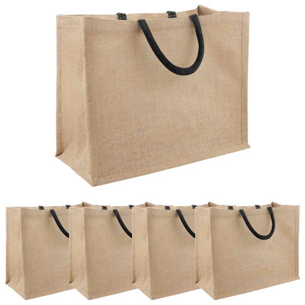 vidaXL Jutové tašky 5 Prírodná a čierna 42 x 33 x 19 cm