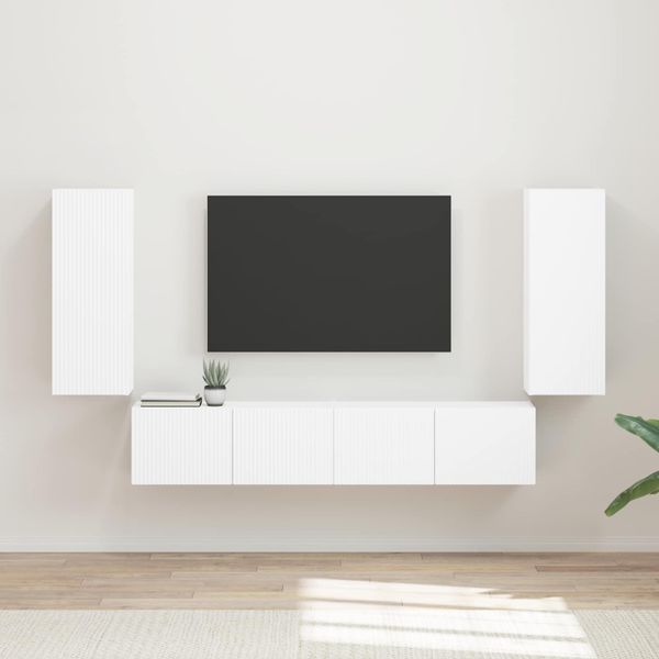 vidaXL Sada nástenného kabinetu na TV 4 pcs Biela Kompozitné drevo