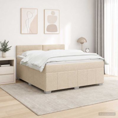 vidaXL LED boxspring posteľ s matracom Krémová 140 x 190 cm Látka