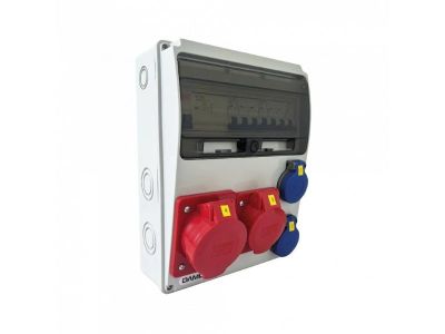 Zásuvková skriňa 11M 16A 5p, 32A 5p, 2x230V - 11 modulov s ističmi a chráničom - 6kA