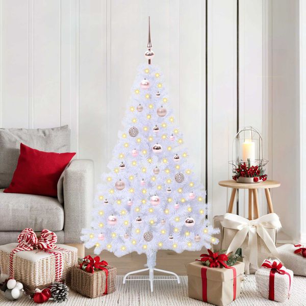 vidaXL Umelý vianočný stromček s 150 LED-i Biela 150 cm PVC a oceľ