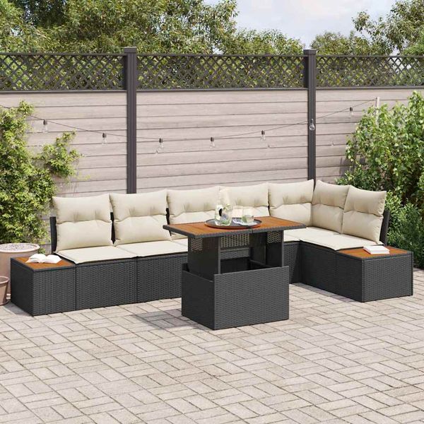 vidaXL Záhradný jedálenský set s vankúšom 7 pcs Čierna a béžová