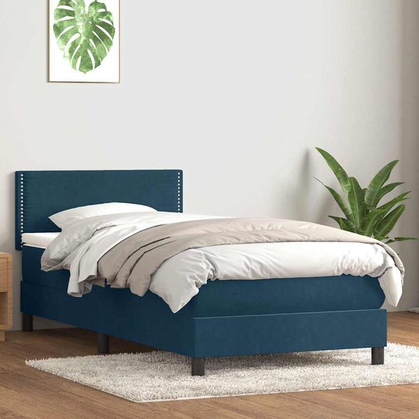 vidaXL Posteľný rám boxsping s matracom tmavomodrý 100x210 cm zamat