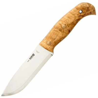 Helle HE-200670 Nord outdoorový nôž 14,7 cm, Satin, drevo kučeravej brezy, kožené puzdro