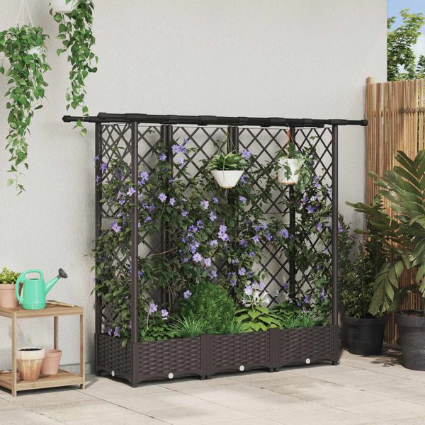 vidaXL Vyvýšený záhon s mriežkou a strechou Hnedá 164 x 40 x 121 cm PP
