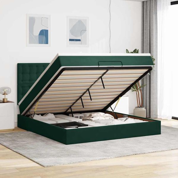vidaXL Osmanský rám postele s matracom tmavozelená 180x200 cm zamat