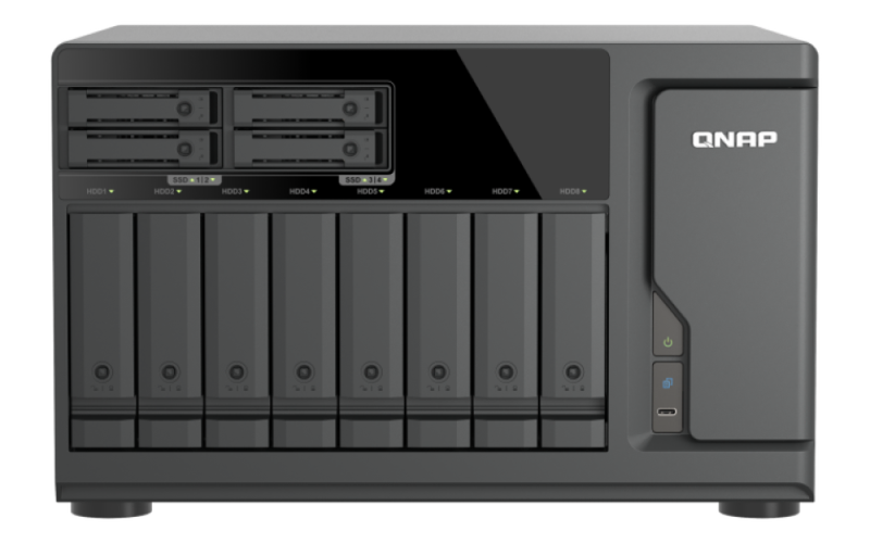 QNAP TVS-h1277AX-R5-16G (AMD Ryzen 5, 16GB DDR5 RAM, 8x 3,5'' + 4x 2,5'', 3x PCIe, 2x 2,5GbE, 2x 10GbE)
