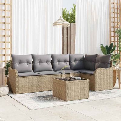 vidaXL Súprava záhradných pohoviek s úložiskom 6 pcs Béžová polyratan