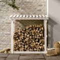 vidaXL Stojan na palivové drevo biely 108x64,5x109 cm masívna borovica
