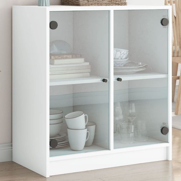 vidaXL Bočná skrinka so sklenenými dvierkami biela 68x37x75,5 cm