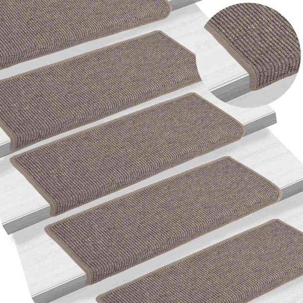 vidaXL Schodové rohože 15 ks 65x21x4 cm tmavobéžové s obdĺžnikovým okrajom