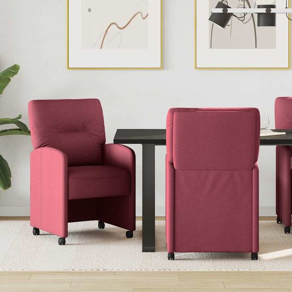 vidaXL Jedálenské stoličky na kolieskach 2 pcs vínovo červená látka