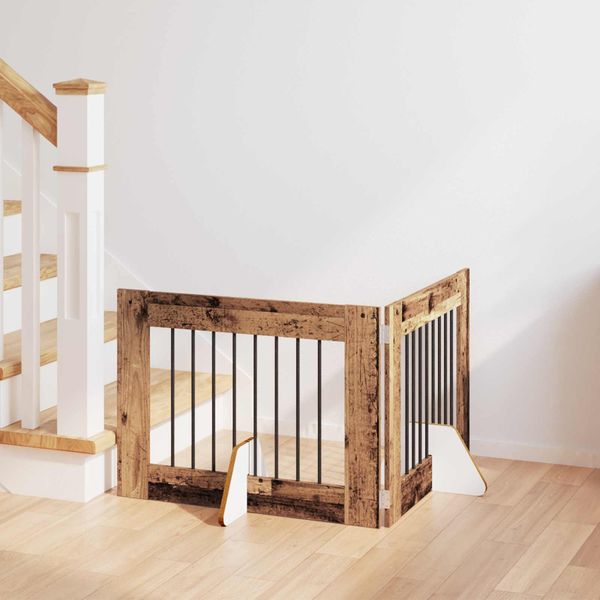 vidaXL Brána pre psov so stojanmi 2 pcs Staré drevo 80 x 60 cm