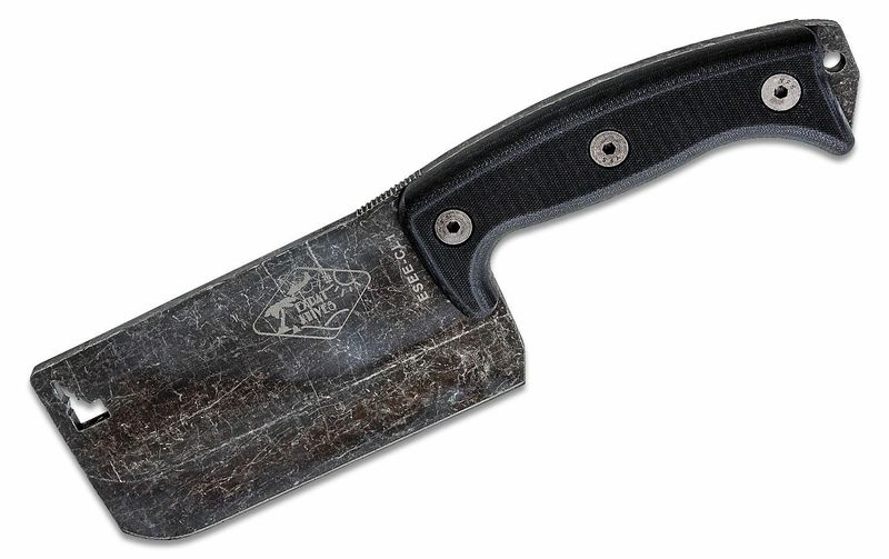 ESEE-CL1 Cleaver všestranný nôž/sekáčik 15,2 cm, celočierna, Stonewash, G10, kožené puzdro