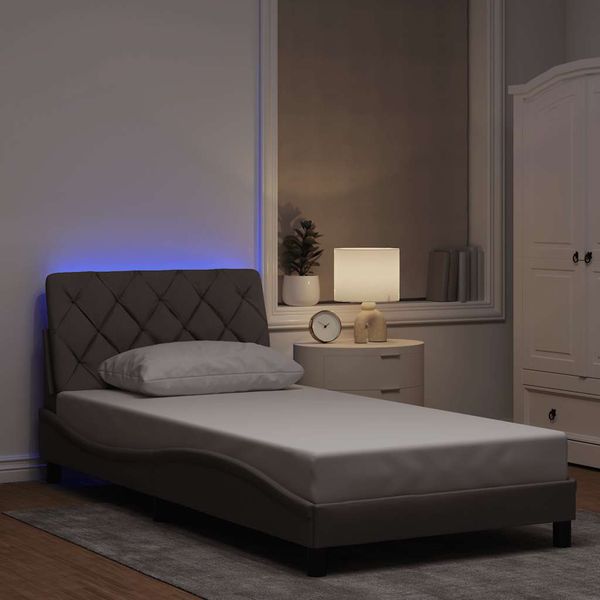 vidaXL Rám postele s LED bez matraca sivohnedá 100x200 cm látka