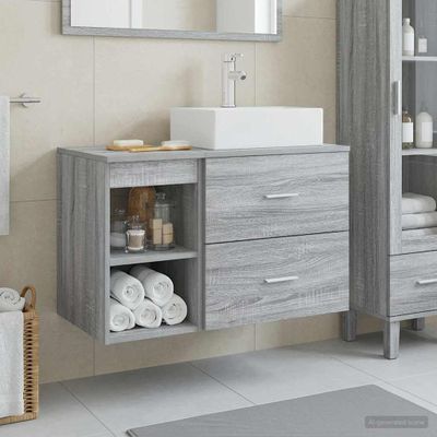 vidaXL Sada kúpeľňového nábytku 2 pcs Sivý Sonoma Kompozitné drevo