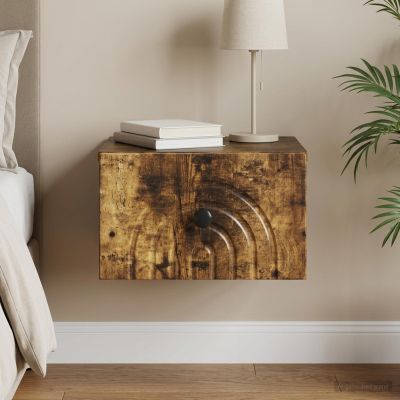 vidaXL Nástenná nočná skrinka so zásuvkou Dymový dub 33 x 34,5 x 20 cm