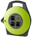 NEDIS kabelový buben/ 3x 1,5 mm2/ 3x zásuvka/ tepelná elektrická pojistka/ Typ F/ USB/ zeleno-černá/ 10 m Kabel, napájecí, prodlužovací, namotávací buben, 3x zásuvka, 2x USB, 10m, zeleno-cerný
