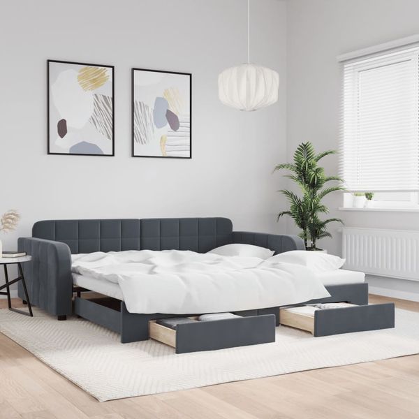 vidaXL Rozkladacia denná posteľ so zásuvkami tmavosivá 100x200cm zamat