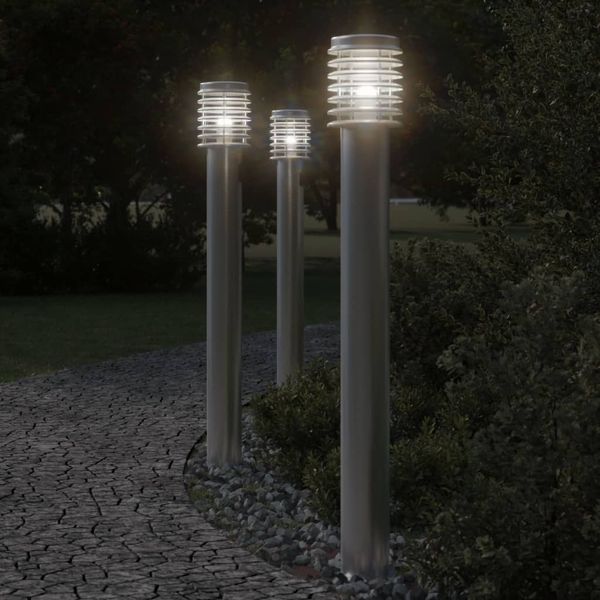 vidaXL Vonkajšie stojace lampy 3 ks strieborné 110 cm nehrdzavej. oceľ