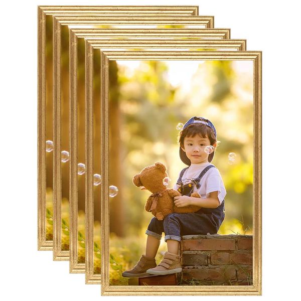 vidaXL Fotorámiky na stenu, koláž 5 ks, zlaté 50x70 cm, MDF