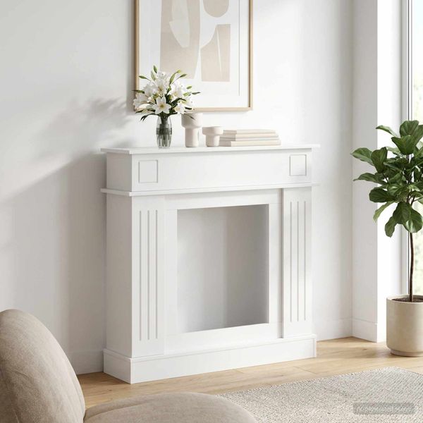 vidaXL Rám krbu Biela s vysokým leskom 102 x 26 x 100 cm