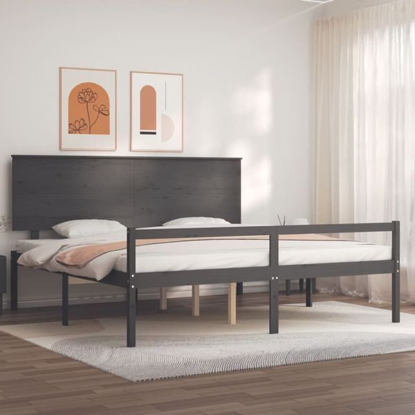 vidaXL Posteľ pre seniorov s čelom, sivá, 200x200 cm, drevený masív