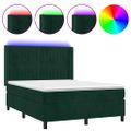 vidaXL Posteľný rám boxsping matrac a LED tmavozelený 140x190 cm zamat