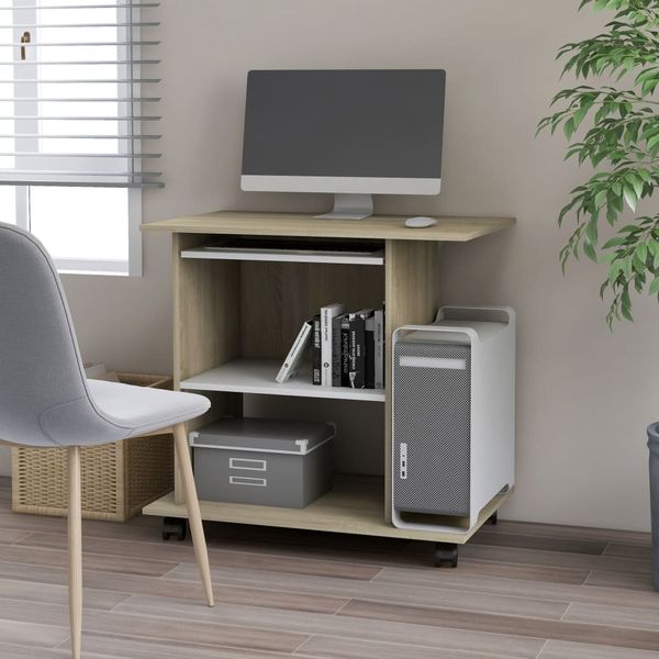 vidaXL PC stôl biela a farba dubu sonoma 80x50x75 cm drevotrieska